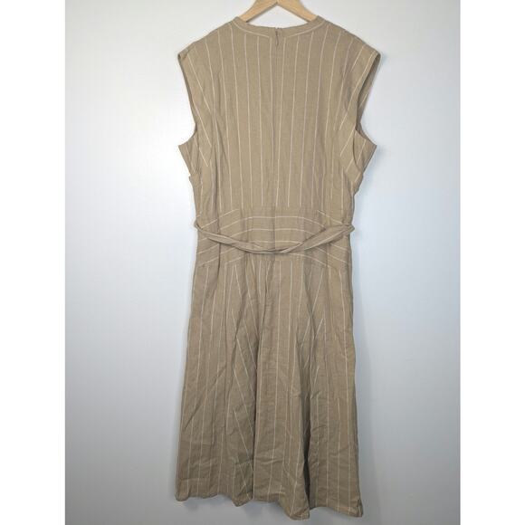 NWT DKNY Linen Blend Striped Sleeveless Surplice Midi Dress in Khaki/White - Picture 8 of 9
